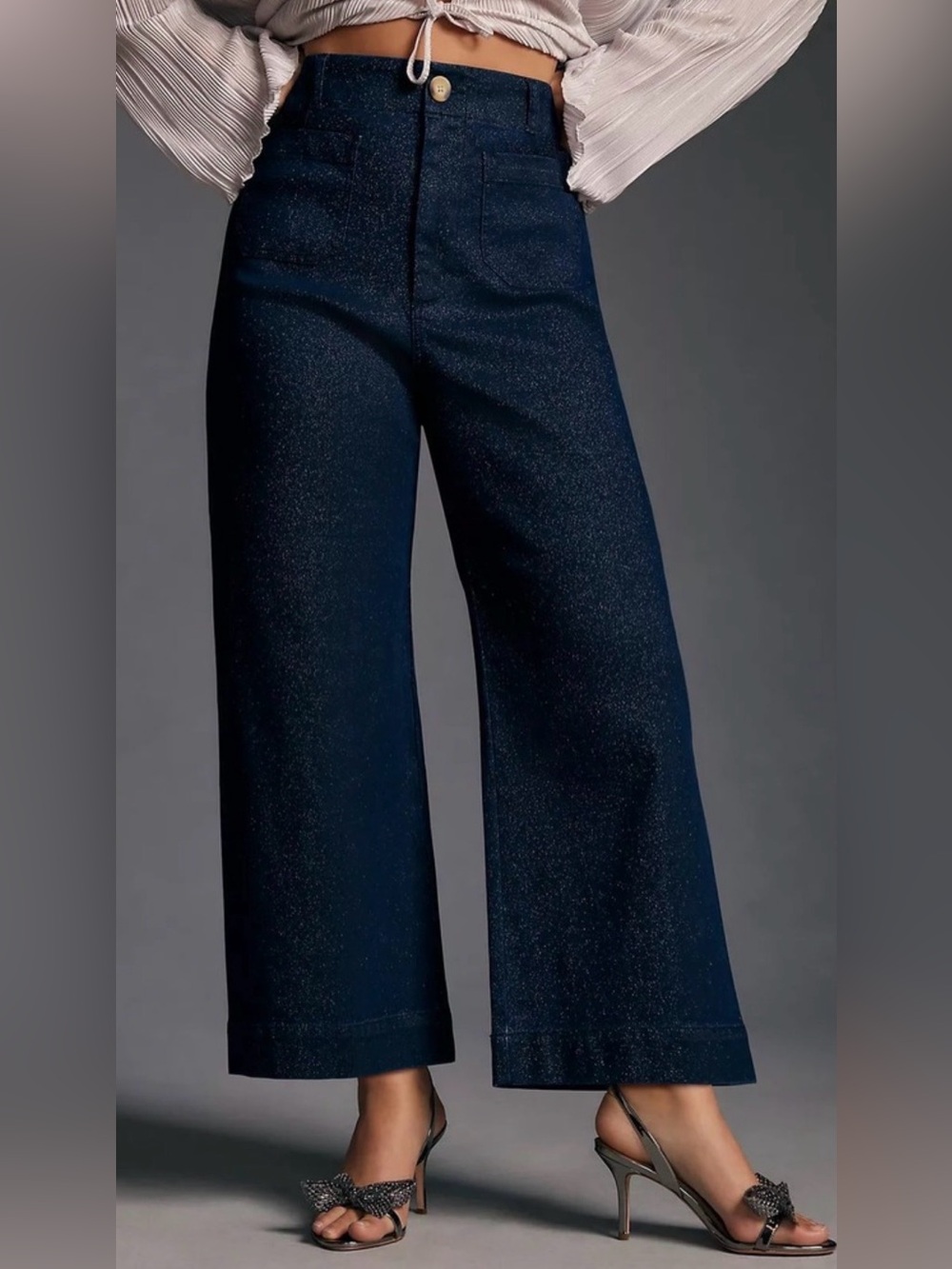 Maeve by Anthropologie Navy Wide-Leg Sparkle Jeans